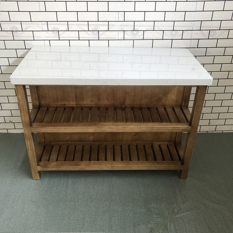 Pine Wood Rectangular Kitchen Island Table with Open Storage