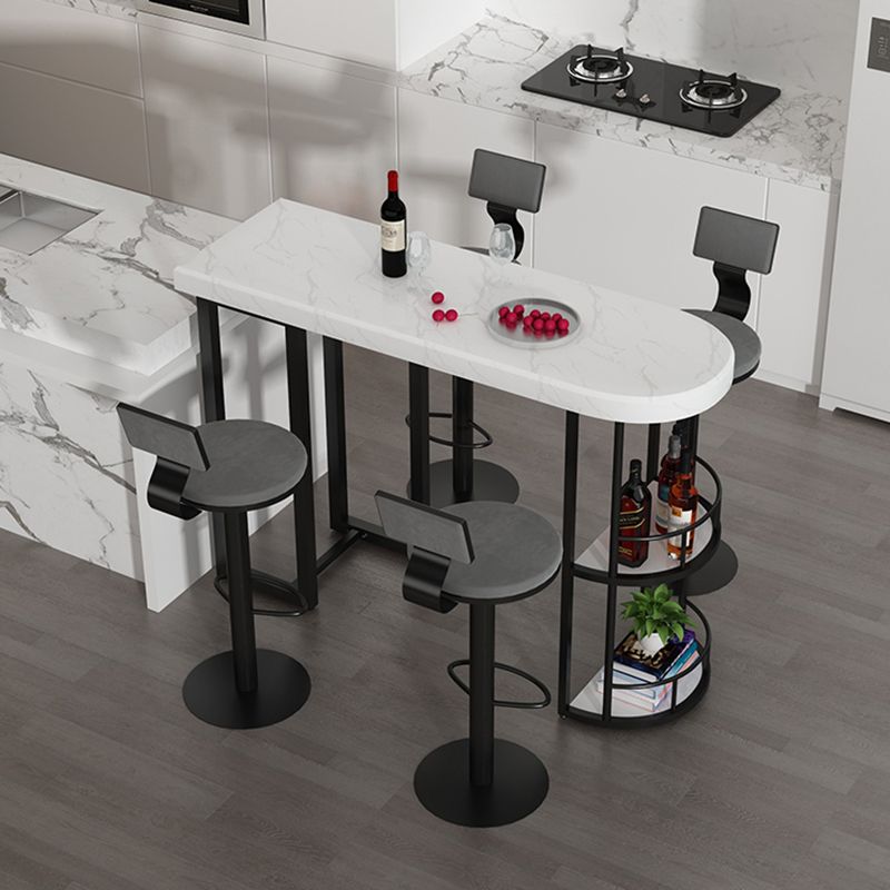 Marble Stone Indoor White Bistro Bar Table Storage Fixed Table Modern Counter Wine Table