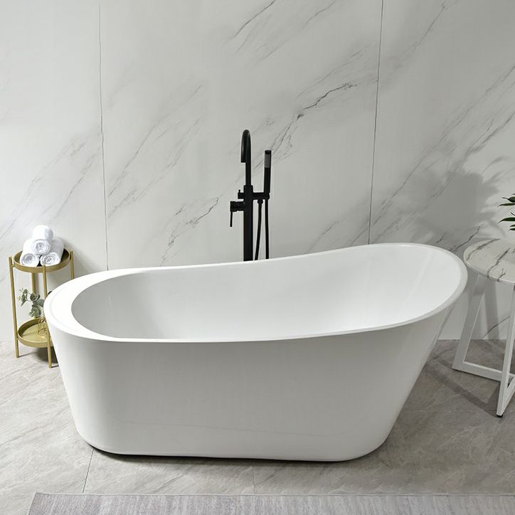 Modern Oval Bathtub White Freestanding Acrylic Soaking Left Bath