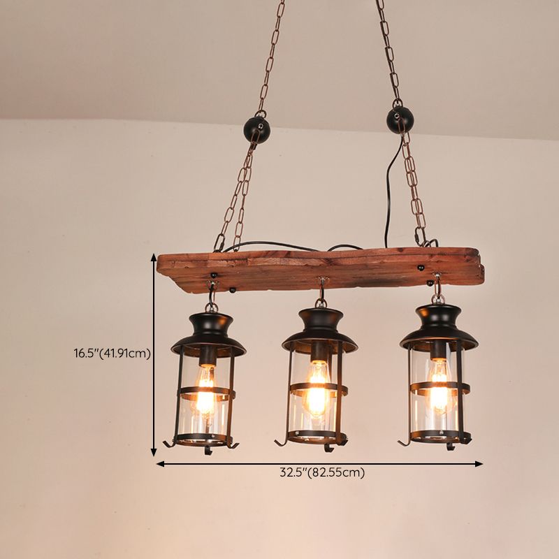Industrial 3 - Light Ceiling Pendant Light Wood and Iron Kitchen Island Fixture in Black