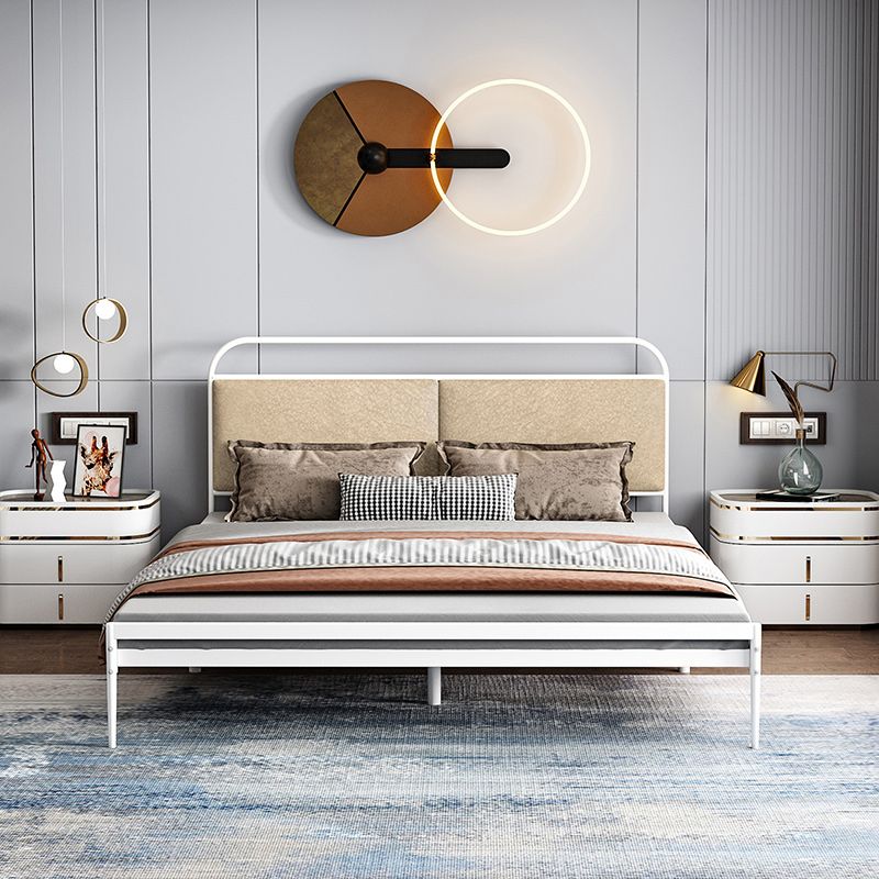 Metal Slat Bed 79 inch Wide with  RectangularUpholstered Headboard