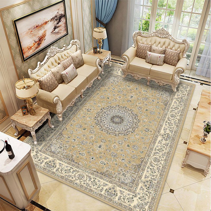 Light Yellow Graphic Rug Polyester Luxurious Rug Non-Slip Backing Rug for Drawing Room