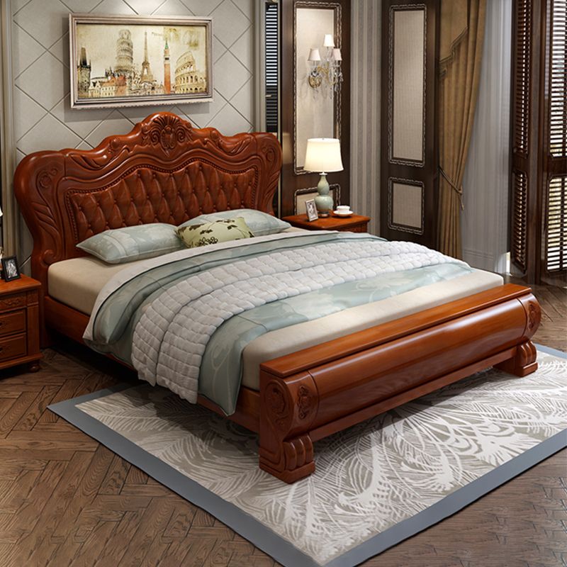 84.65 inch Wide Traditional Bed Rubberwood Bed Frame with Headboard