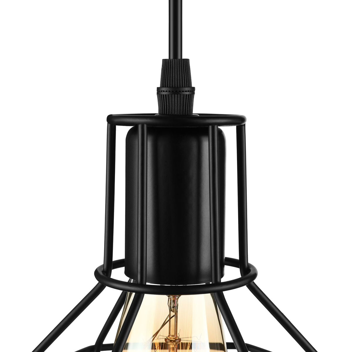 3/7 Heads Hanging Lamp Vintage Global Cage Shade Metallic Pendant Lighting with Round Canopy in Black