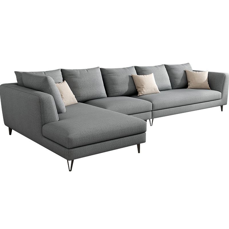 Gray 5-seat Square Arm Sectional Contemporary Fabric Slipcovered Sectional