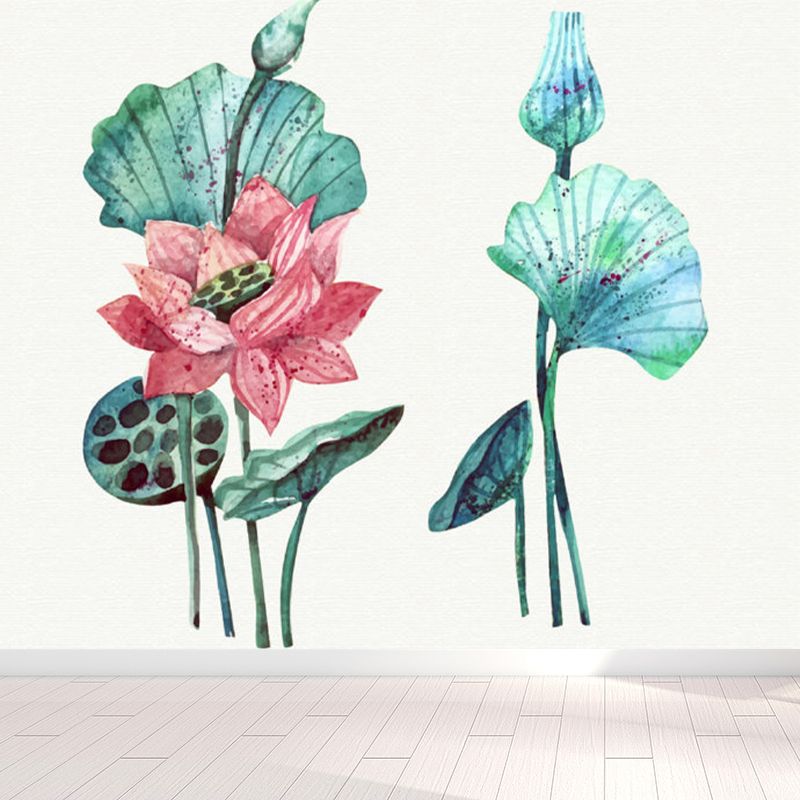 Non-Woven Decorative Wall Mural Modern Lotus Blossom and Lotus Seedpod Wall Covering