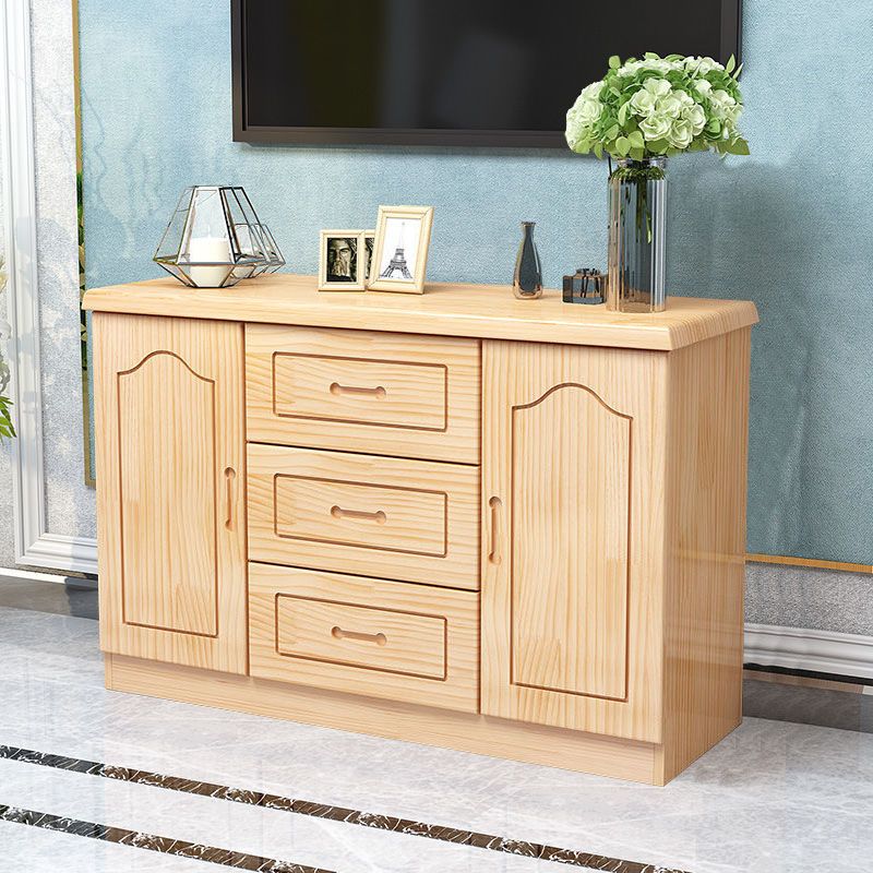 Modern Style Pine Wood TV Stand Closed Storage TV Console with 3 Drawers