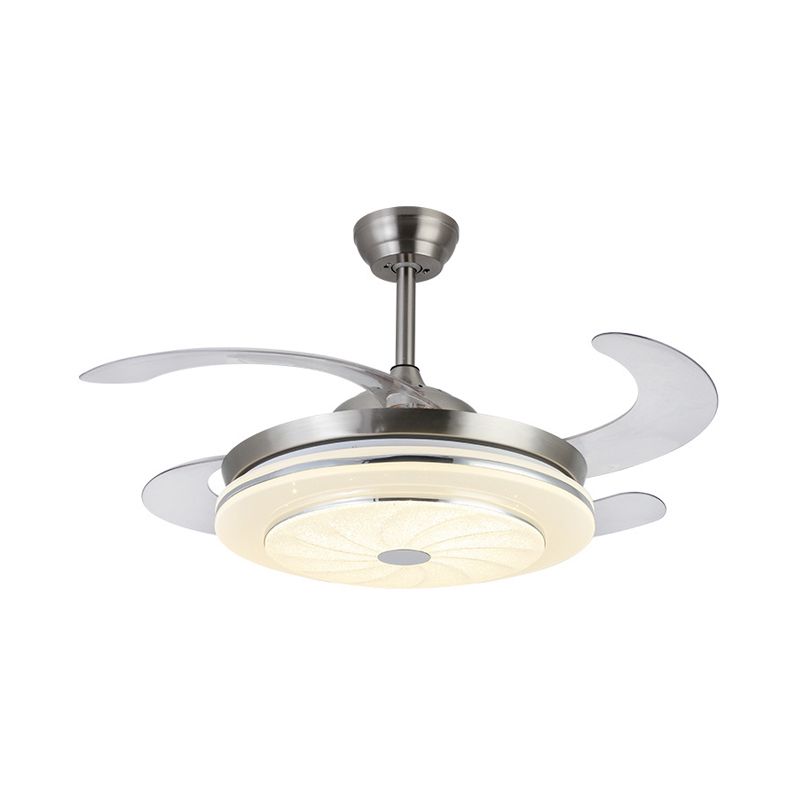 36 "W Hedendaagse cirkelvormige ventilatorlamp LED METAL SEMI MOST VERLICHTING In zilver met 4 bladen voor slaapkamer, afstandsbediening/muurregeling/afstandsbediening en muurregeling