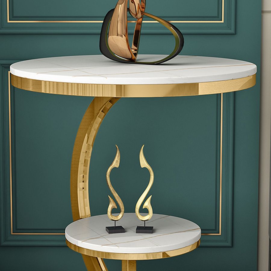 Contemporary Metal C Side Table Slate Top Round Side End Table