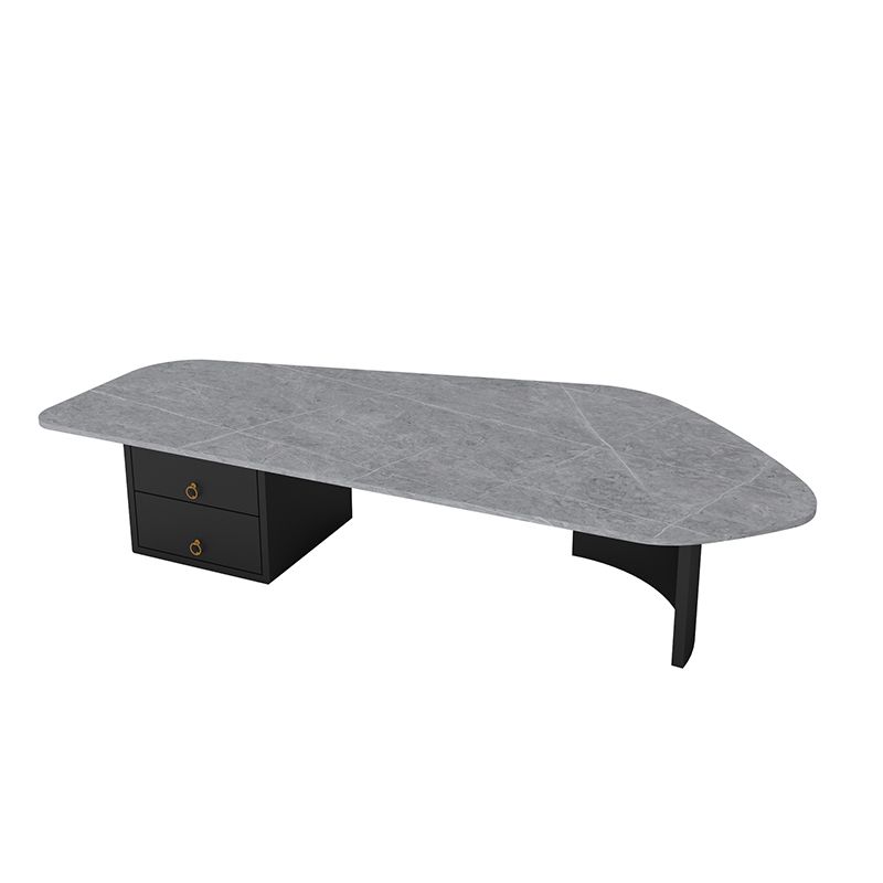 Modern Style White/grey Slate Top Metal Base with Drawer Free Shape Coffee Table