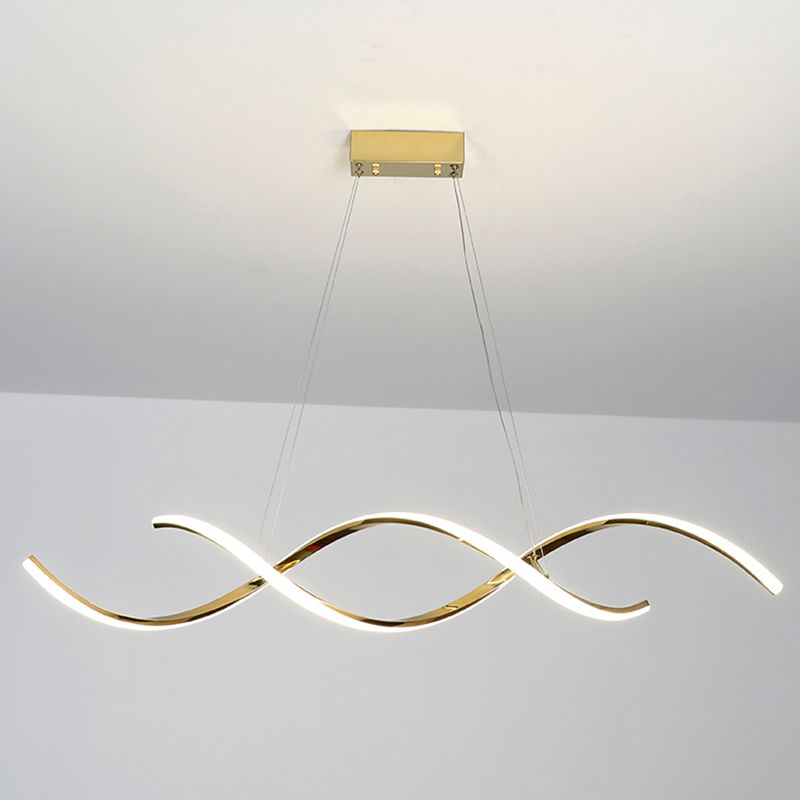 Iluminación moderna de la isla de la cocina metal lineal 2 lámparas de la isla ligera en oro