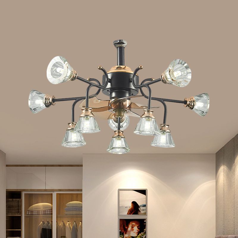 Armes incurvées Crystal Shade Semi Flush traditionnelles 10 bulbes salon 5 lames de plafond de lames légères, 25,5 "de large