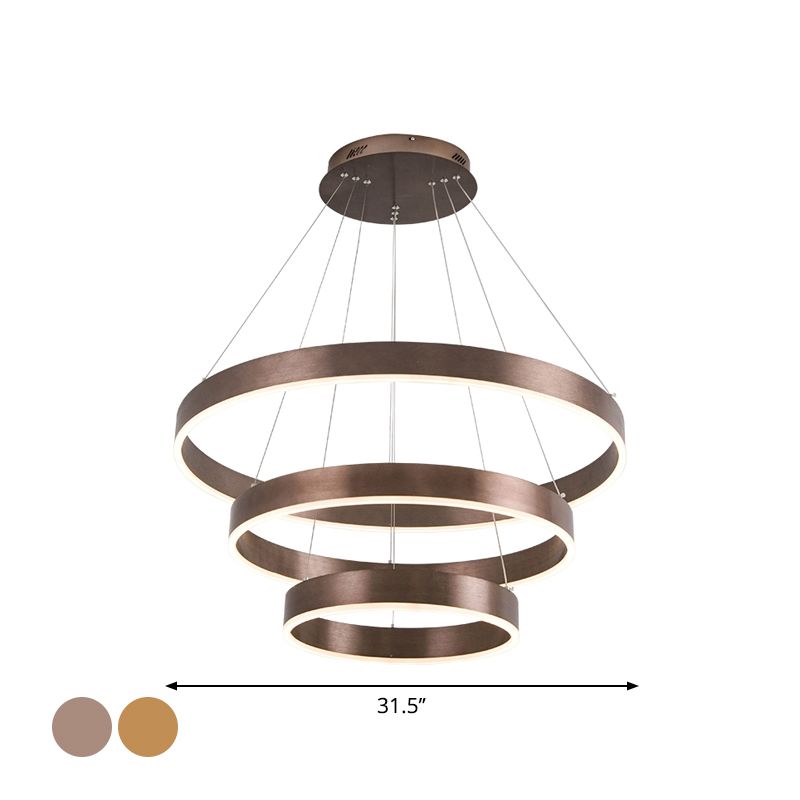 Sala de estar circular LED Candelier Metal 3 cabezas Minimalista de suspensión Luz de colgante en café/oro