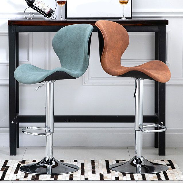 Scandinavian Metal Barstool Faux Leather Low Back Footrest Furniture