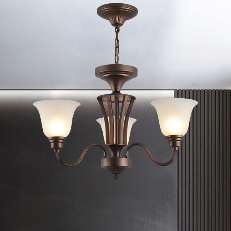 Scrolled Arm Metal Pendant Chandelier Rustic Style 3/5/6 Bulbs Guest Room Ceiling Hang Fixture in Brown