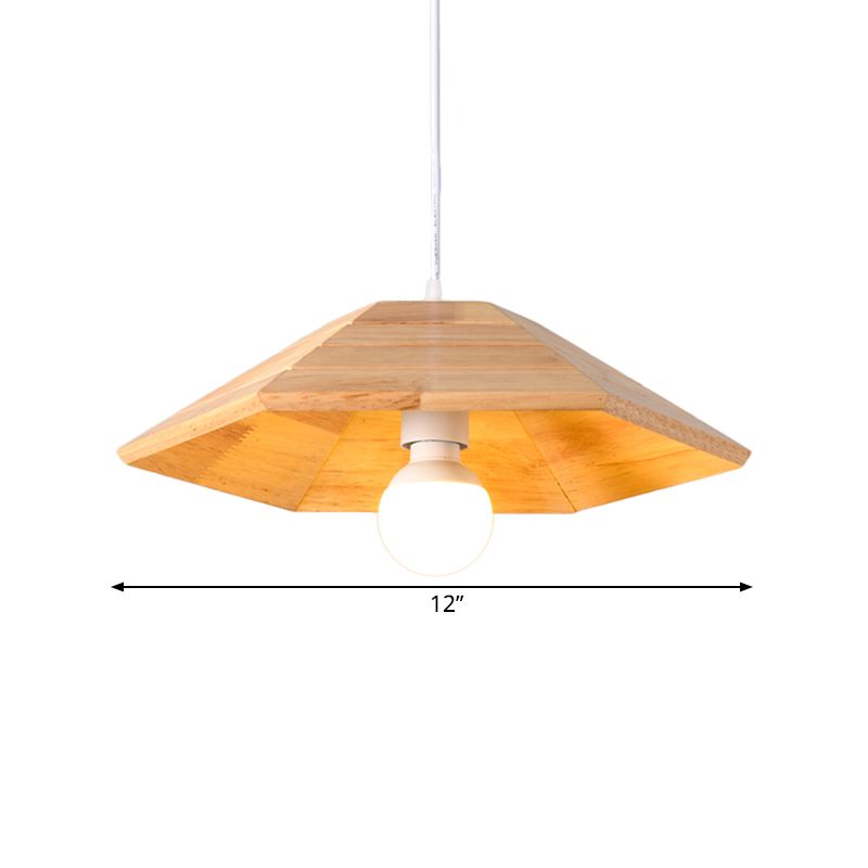 Ridged Flare Pendant Ceiling Light Simple Wooden 1-Light Beige Hanging Lamp Kit over Table