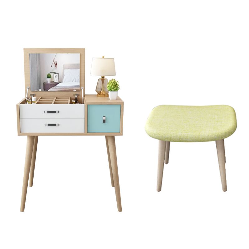 Wooden Flip-top Vanity Set Modern Natural Vanity Desk with Drawers