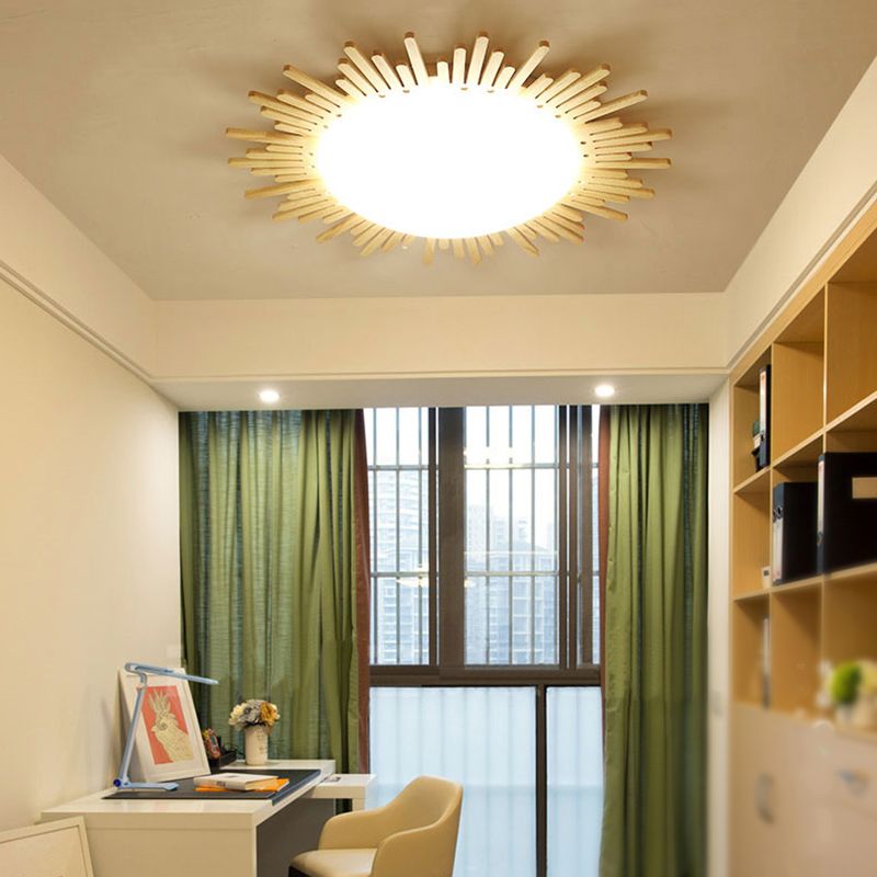 Wooden Round Ceiling Light Chic Modern Flush Ceiling Light Fixture for Dining Room
