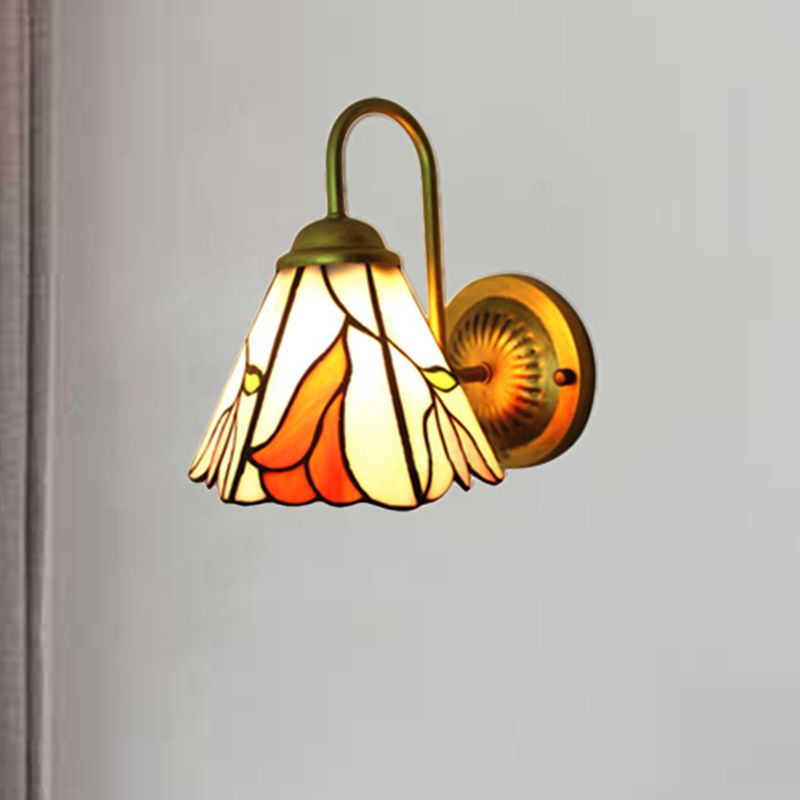 Stained Glass Pink Wall Mounted Light Lily 1 Head Tiffany Sconce Light for Living Room
