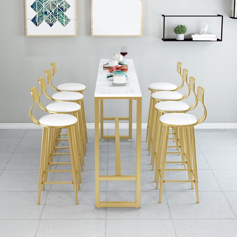 White Glam Style Bar Table in Iron Top and Faux Marble Bar Table, Only Table