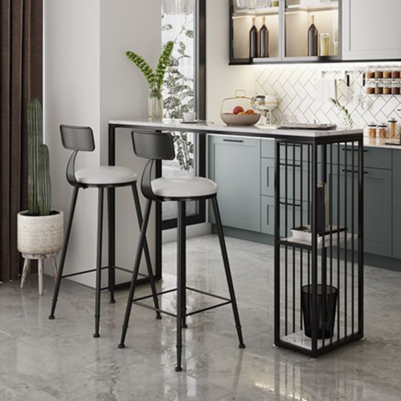 Contemporary Rectangle Bar Table Faux Marble Bar Dining Table with Storage