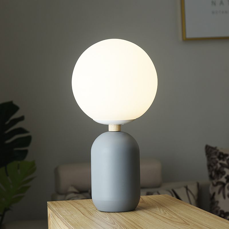 Global White Glass Night Table Lamp Nordic 1-Bulb Grey/White/Pink Reading Book Light with Cylinder Base