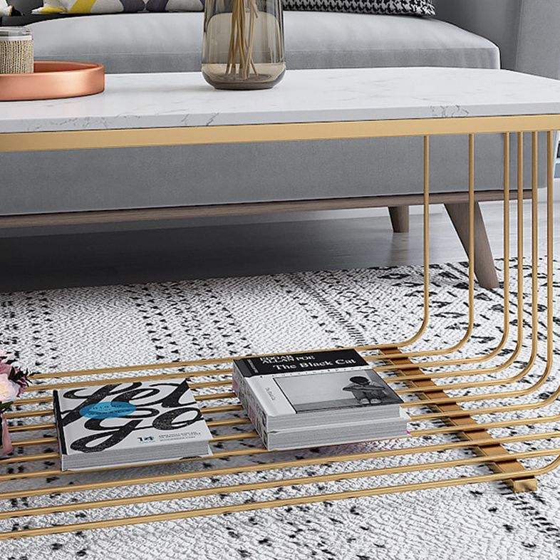 Gold Metal Frame Coffee Table Luxurious Cocktail Table with Shelf