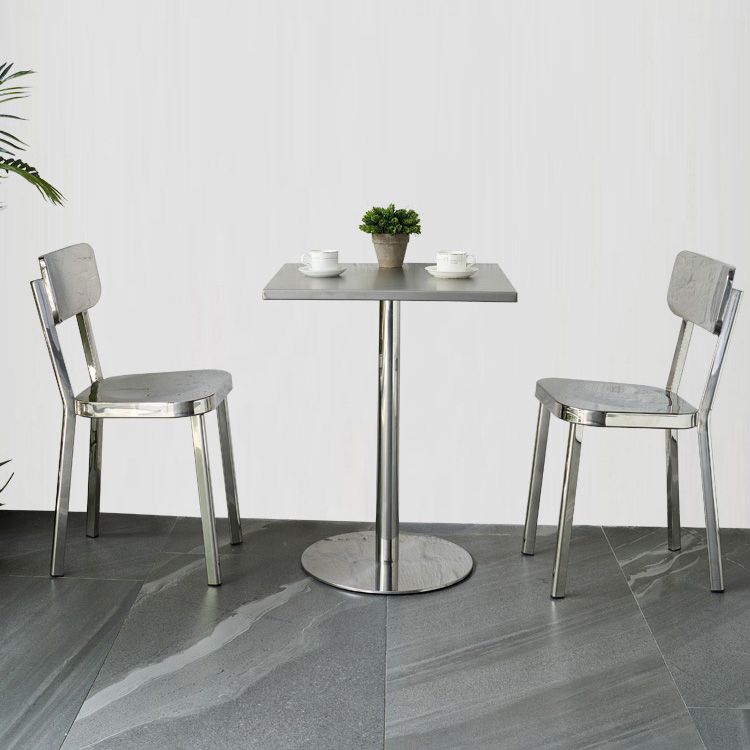 Industrial Square Dining Table Stainless Steel Table with Pedestal Base
