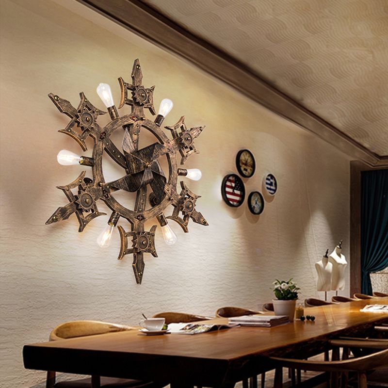 Metall Messing Wandmontierte Lampe Windmühle geformt 6 Köpfe Lagerwand Wandleuchte für Esszimmer