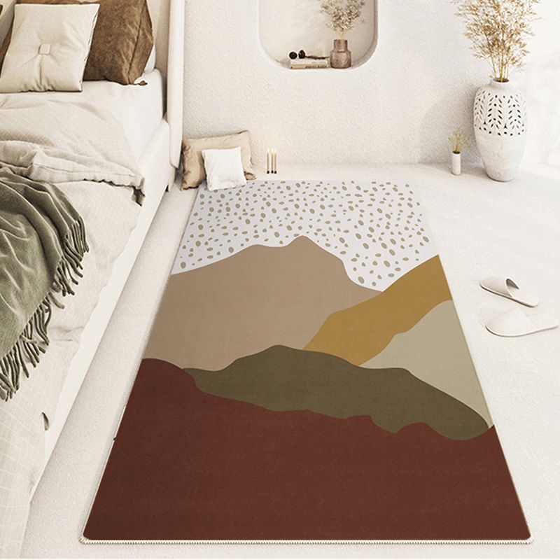 Nordic Dark Brown Rug Polyester Color Lump Rug Tear Resistant Rug for Bedroom