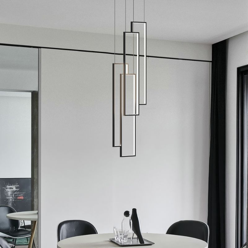 Rectangular Spiral Stairs Pendant Lighting Metal Creative Minimalist Multi Light Hanging Lamp in Black