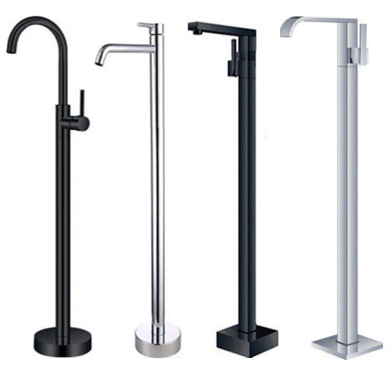 Modern Floor Mounted Metal Freestanding Tub Filler Freestanding High Arc Tub Faucet Set