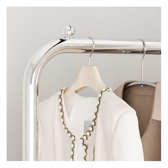 Industrial Coat Hanger Silver Metal Storage Coat Rack with Castors