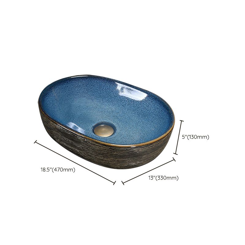 Modern Bathroom Sink Vitreous China Hand Painted Oval Vessel Lavatory Sink