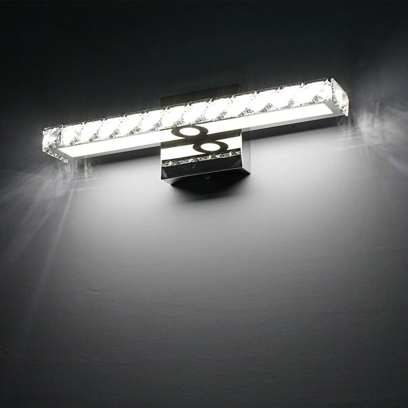 Rectangle Vanity Wall Sconce Modern Style Clear Crystal Integrated LED Bathroom Wall Mounted Lamp