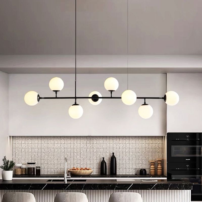 Modern Island Lamp Round Glass Shade Chandelier Light Fixture for Dining Room Kitchen