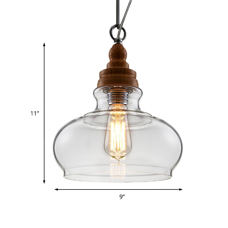 Globe/Bowl/Cone Clear Glass Pendant Lighting Modernist 1 Light Brown Ceiling Lamp Kit with Chain for Restaurant