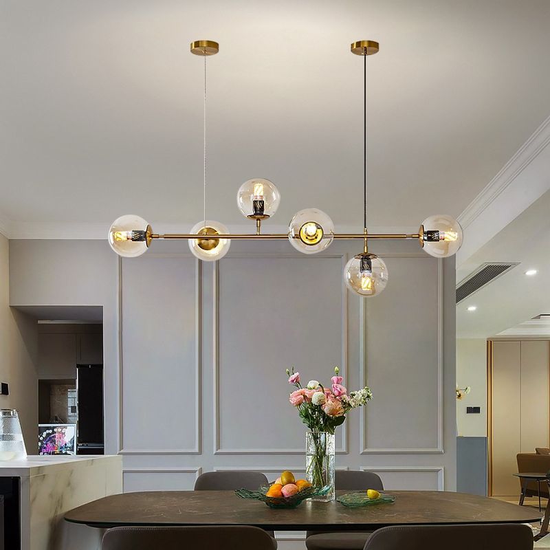 Globe Island Lighting in Modern Luxury Style Glass 6-Light Island Light