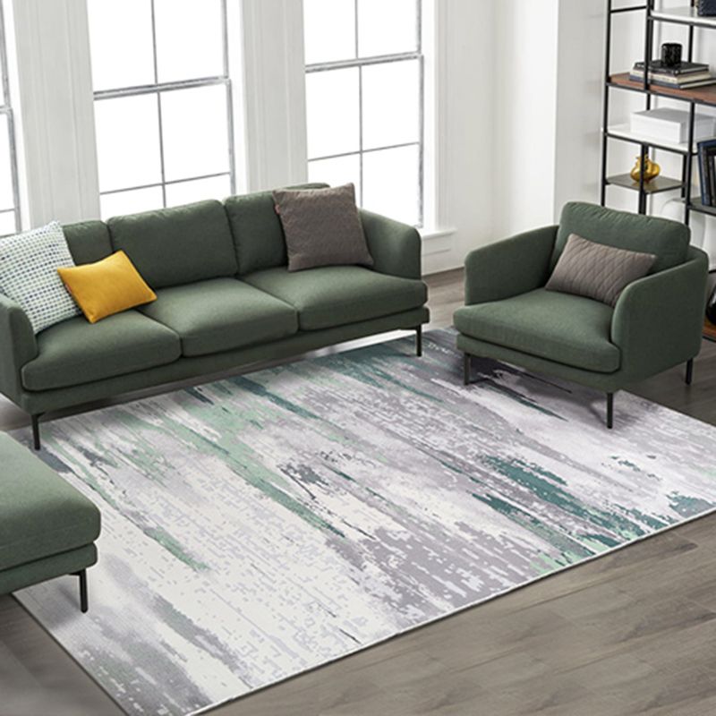 Green Modern Area Carpet Abstract Pattern Polyester Area Rug Stain Resistant Rug for Living Room