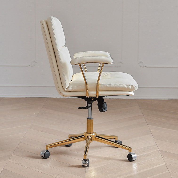 Mid-back Office Chair Leather Seat with Fixed Armrest and Tufted Office Chair