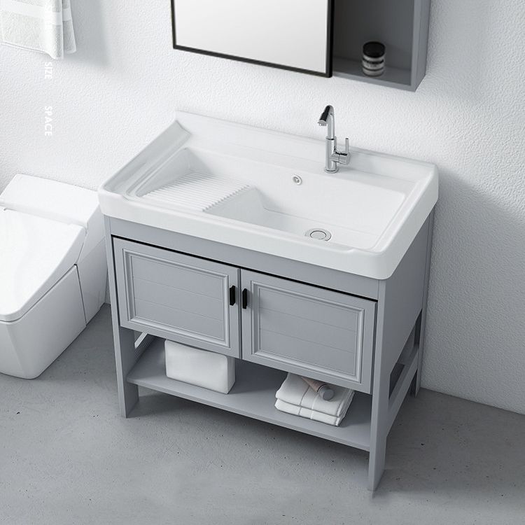 Modern Console Sink Porcelain Rectangular with Right Basin and Faucet Trough Sink