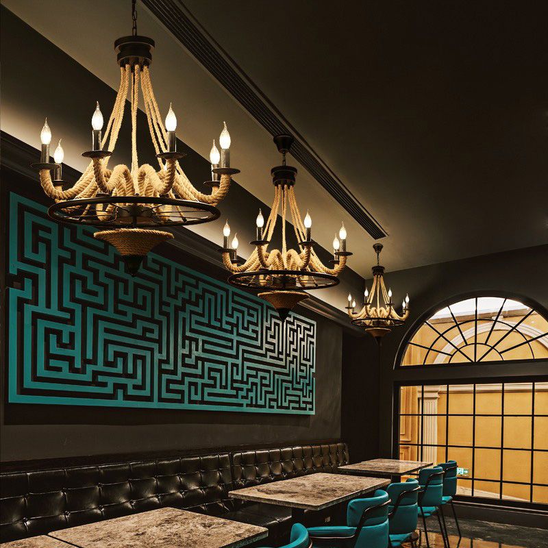 Accesorios de iluminación de la isla de velas iluminación colgante de cuerda industrial para restaurante