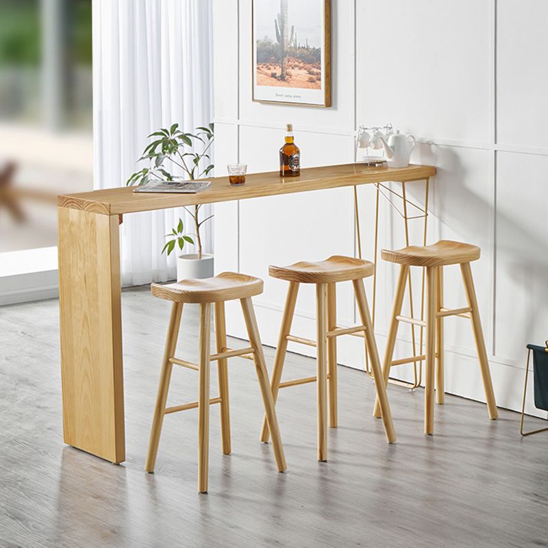 Natural Finish 1/4 Pcs Bar Set with Wooden Stools for Dining Room