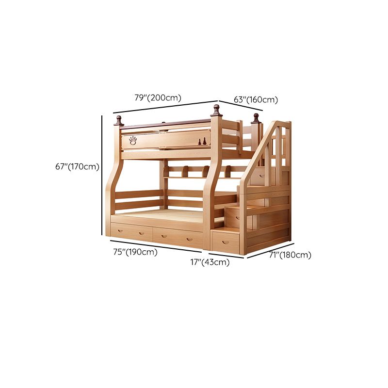 Solid Wood Natural Bunk Bed Scandinavian Kids Bed with Mattress