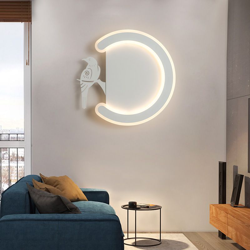 C-Shape and Bird toward Left/Right Acrylic Wall Sconce Light Contemporary White LED Wall Lamp in Warm/White Light