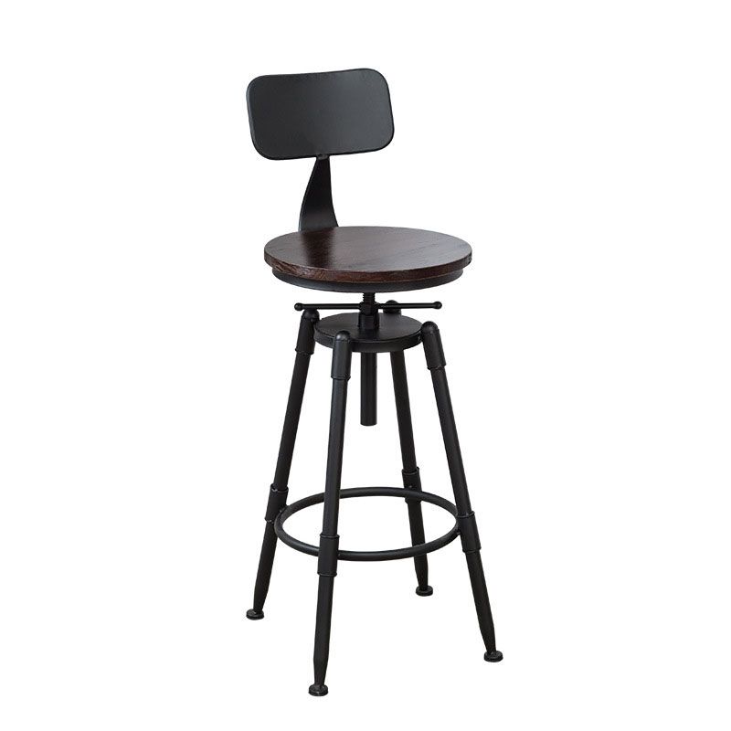 Industrial Metal Barstool Footrest Wood Counter Stool in Matte Finish