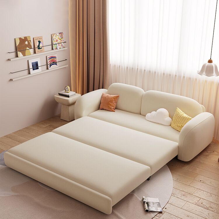 Contemporary Sleeper Sofa Upholstered Futon Sofa Bed in White
