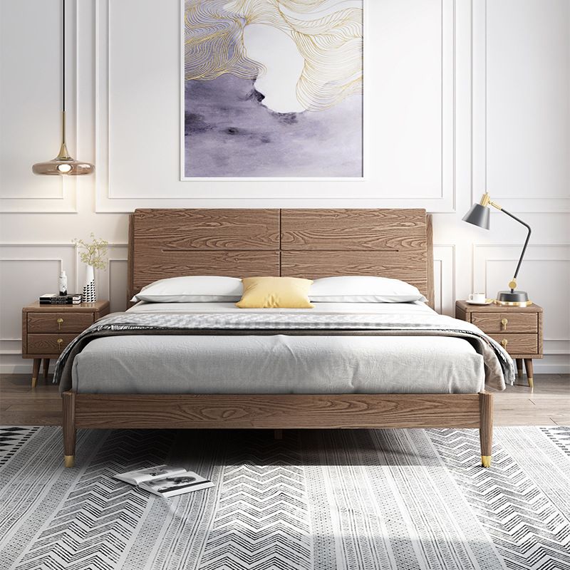 Solid Color Rectangular Panel Bed Panel Ash Standard Bed with Headboard