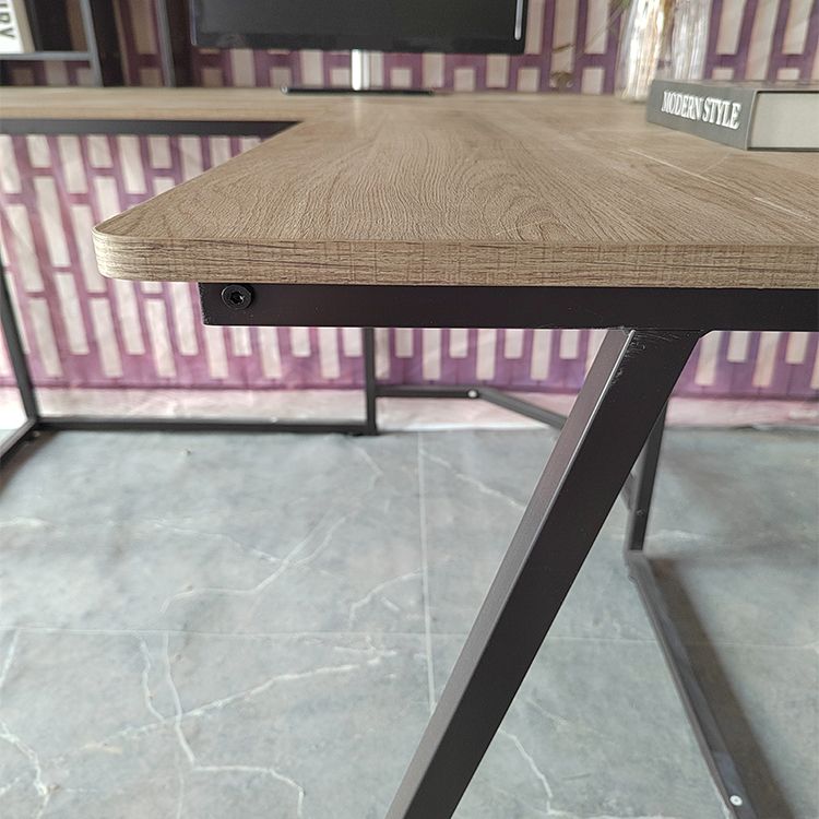 Industrial L-Shape Office Desk Solid Wood Writing Desk for Home