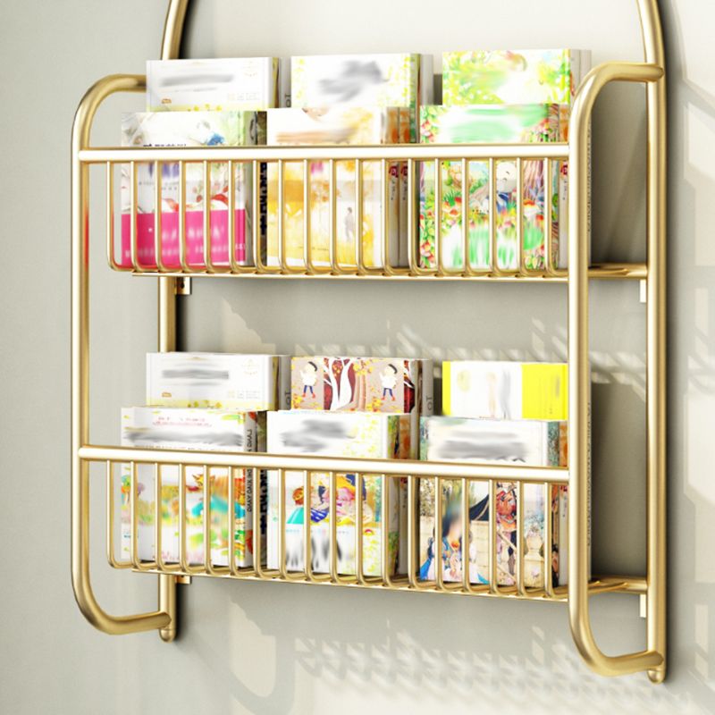 Wall Mounted Standard Bookshelf Metal Shelves Included Bookcase in Gold
